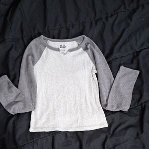 Gray and White Long Sleeve Shirt